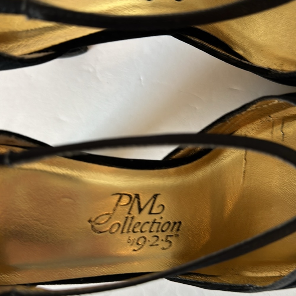 PM Collection by 925 Black Velvet & Satin Strappy Formal Evening Heels 3 inches - Picture 6 of 11